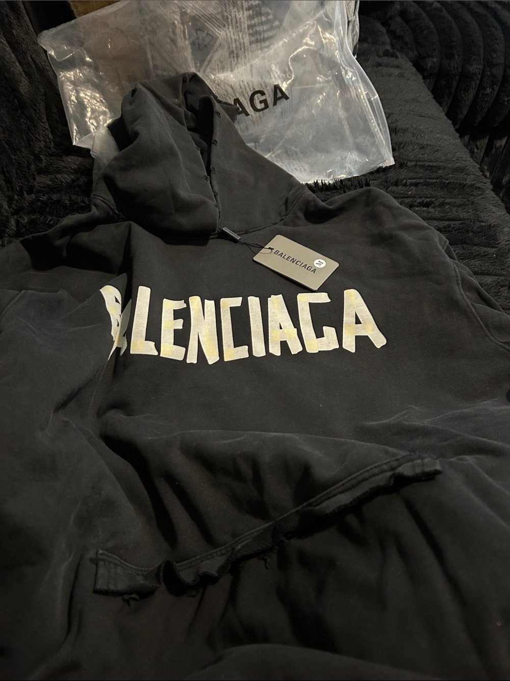 Balenciaga Black Pullover Hoodie with White Logo